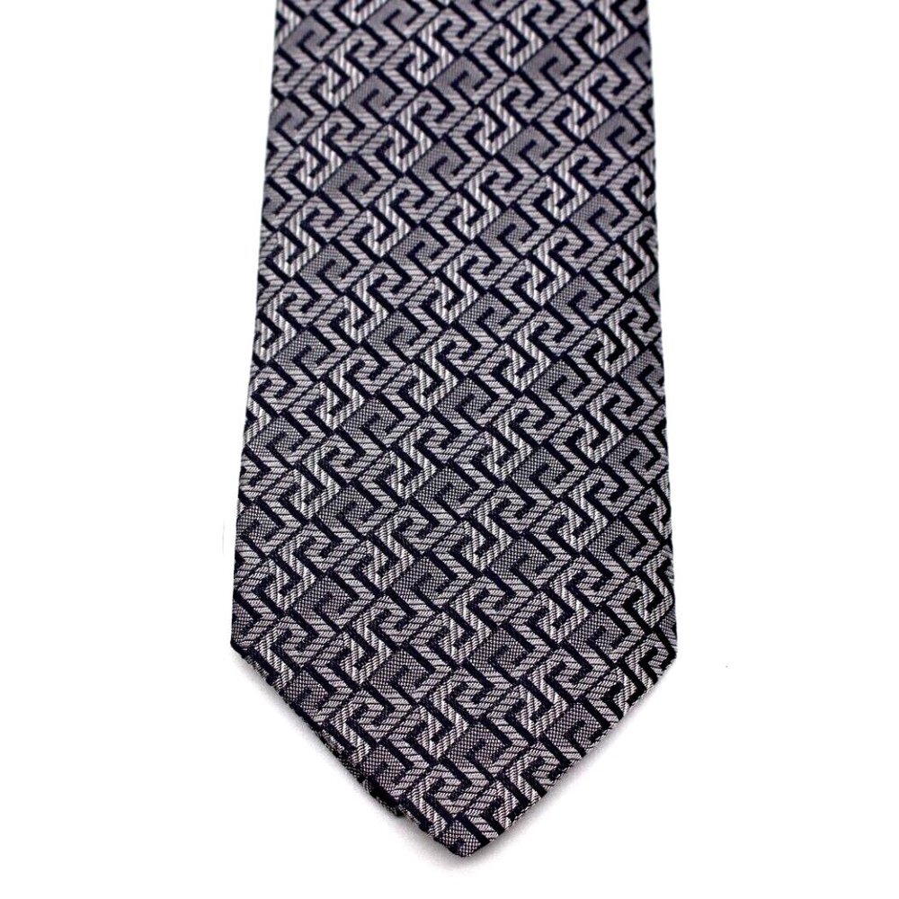 Versace Tie - Black/Silver Greek Key Medusa 100% Silk Made In Italy NWT